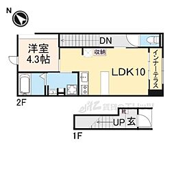JR草津線 三雲駅 徒歩14分の賃貸アパート 2階1LDKの間取り