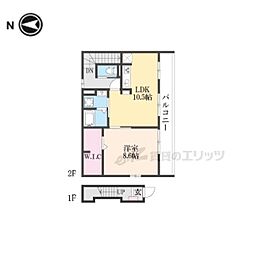 ブリリアントII 2階1LDKの間取り