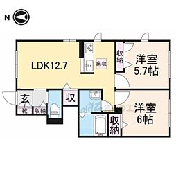 シャルム　ドミール 1階2LDKの間取り