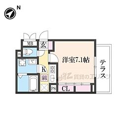 プリムローズ野村 1階1Kの間取り