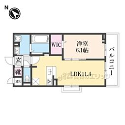 ラクーン守山 2階1LDKの間取り