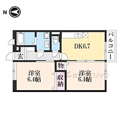 ユートピアII 2階2DKの間取り