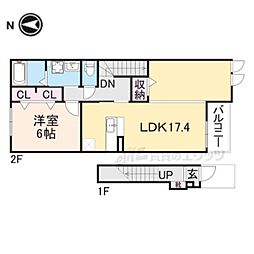 メゾンサニーJ 2階1LDKの間取り