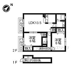 モンソレーユＢ棟 2階2LDKの間取り