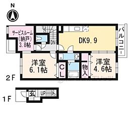 アドウェル弐番館 2LDKの間取図画像