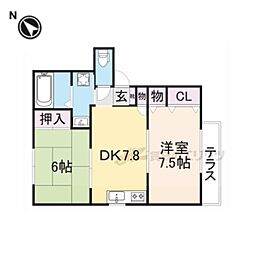 ベルフラワー 2DKの間取図画像