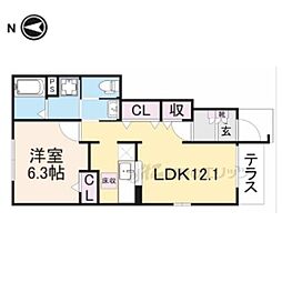 ピュール長浜A 1LDKの間取図画像