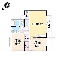 グリーンタウン杉原F棟 2LDKの間取図画像