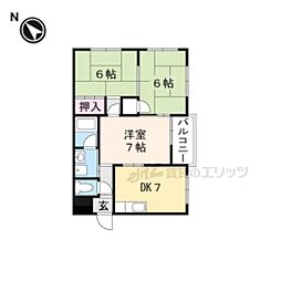 シャトウ名坂マンション 4階3DKの間取り