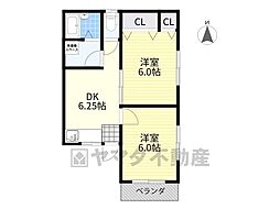 柳コーポ 2DKの間取図画像