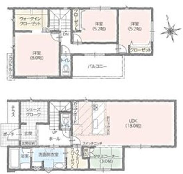 3LDK+タタミコーナー3帖※図面と現況に相違ある場合には現況優先とします。