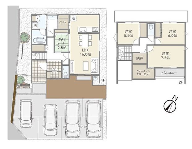 3SLDK＋タタミコーナー2.5帖 ※図面と現況に相違ある場合には現況優先とします。 
