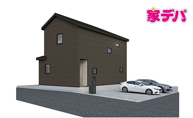 【1号棟】完成予想外観 ・4LDK ・LDK16帖、隣接和室5帖 ・全居室収納完備 ・全室南向き ・並列駐車場3台可