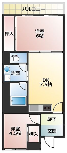 守口コーポ ｜大阪府守口市梶町3丁目(賃貸マンション2DK・5階・45.00㎡)の写真 その2