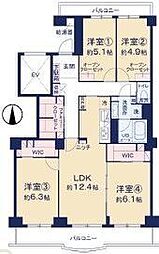 新松戸サンライトパストラル弐番街C 4LDKの間取図画像
