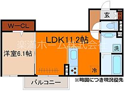Vrai　Soleil（ヴレ・ソレイユ） 2階1LDKの間取り