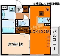 GRAMM六地蔵B棟 1階1LDKの間取り