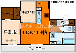 ヌーベル・ヴィー侍従池 1階2LDKの間取り