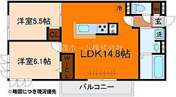 ルーセント伏見稲荷 2階2LDKの間取り