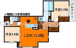 D-ROOM Sagarimatsu 1階2LDKの間取り