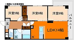 サウスビン 4階3LDKの間取り