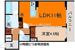 グランドール京都 5階1LDKの間取り
