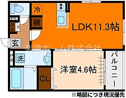 ボヌール太秦 2階1LDKの間取り