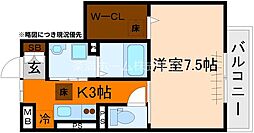 アラン・コート 1Kの間取図画像