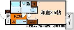 フォース二条城東 1Kの間取図画像