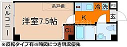 フラッティ円町北 6階1Kの間取り