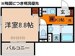 フォーレスト修学院II 1階1Kの間取り