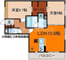 Bnext　嵯峨 1階2LDKの間取り