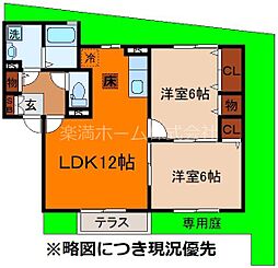 パストラル西向日 1階2LDKの間取り