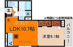 GRAMM御陵荒木A 1階1LDKの間取り