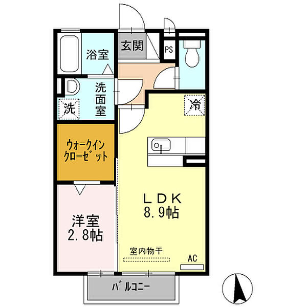 ヒルズ長良 205｜岐阜県岐阜市長良東３丁目(賃貸アパート1LDK・2階・33.61㎡)の写真 その2