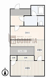 ラ・ヴィータ1 2DKの間取図画像