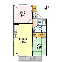 夏梅ビレッジF 2LDKの間取図画像