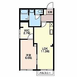 サンハイム・ヒロセB 1LDKの間取図画像