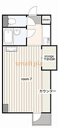 アカディーム 1Kの間取図画像