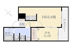 コートフェリア 2階1DKの間取り