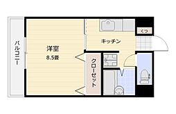 ヨーロピア甲東 3階1Kの間取り