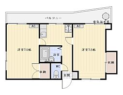 ダルメシアン下竜尾 2階2Kの間取り
