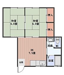 向井ハイツ 2DKの間取図画像