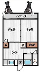 グランハイコーポ明和A棟 2DKの間取図画像