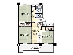 鴨池二丁目団地1号棟 3DKの間取図画像