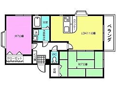 オーディーフィールドB 2LDKの間取図画像