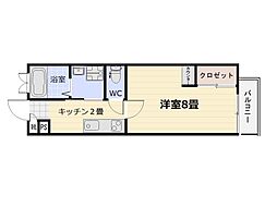 グランディール鴨池 1Kの間取図画像
