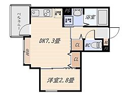 ガーデンクロス上之園 1DKの間取図画像