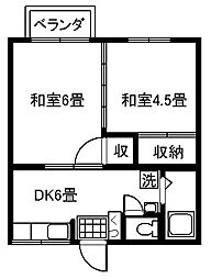 ハイツヒルトップ1 2DKの間取図画像