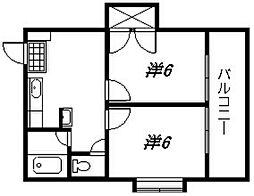 レーベン新屋敷 2Kの間取図画像